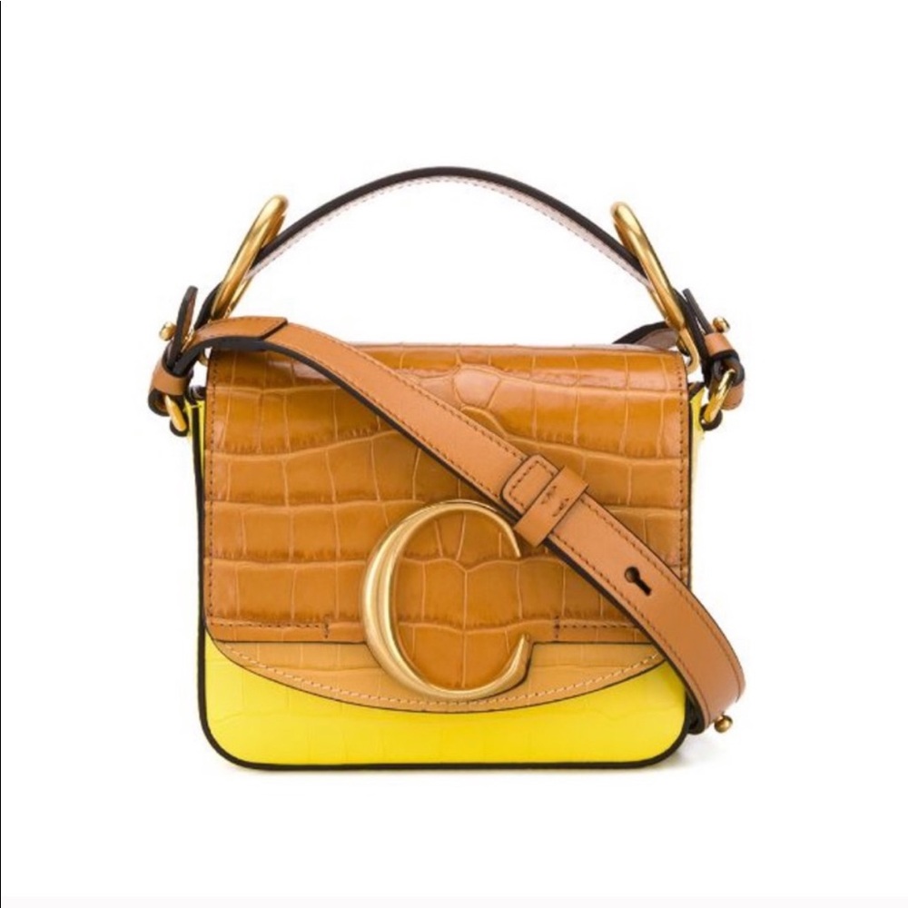 Chloé Mini C Yellow Croc Embossed Crossbody Bag - Picture 4 of 16